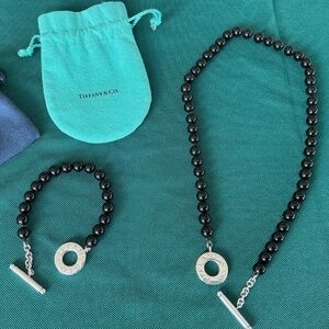 Tiffany & Co Onyx Bead Toggle Necklace And Bracelet Sterling Silver 925